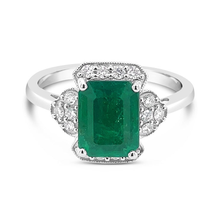 1.76ct Emerald and 0.19ctw Diamond 18K White Gold Ring