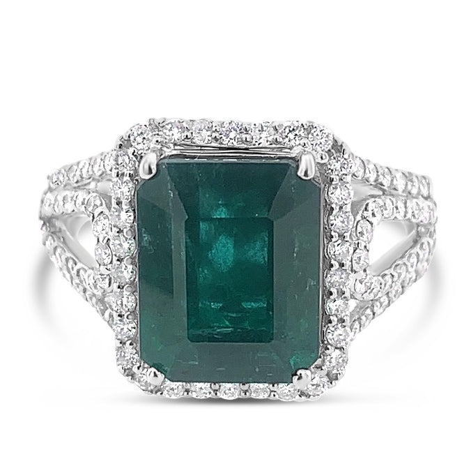 4.37ct Emerald and 0.61ctw Diamonds 14KT White Gold Ring