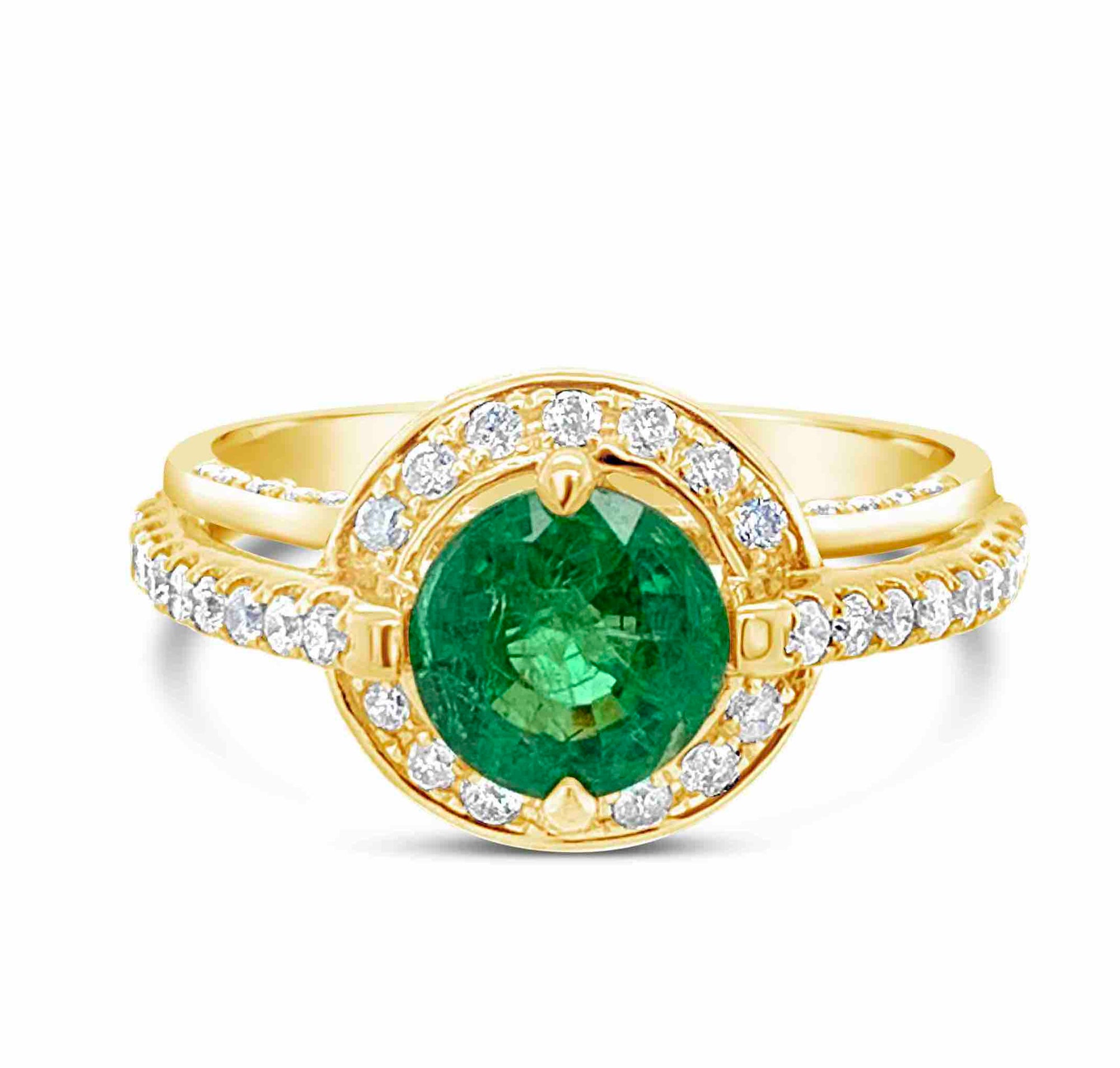 1.14 ct Emerald and 0.64 ctw Diamond 14K Yellow Gold Ring