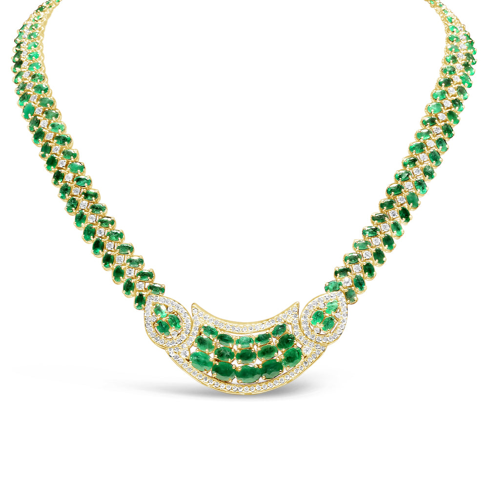 40 cttw Colombian Emeralds and 5.00 cttw Diamond 14K Yellow Gold Necklace