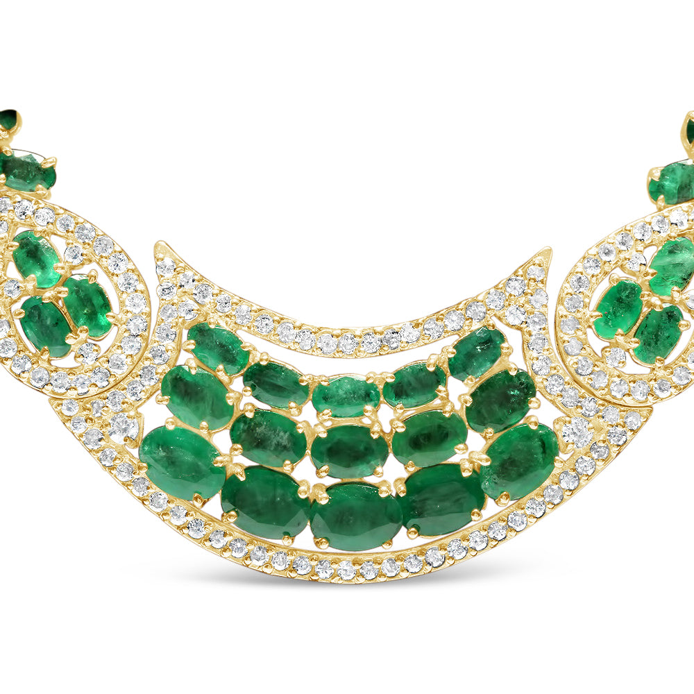 40 cttw Colombian Emeralds and 5.00 cttw Diamond 14K Yellow Gold Necklace