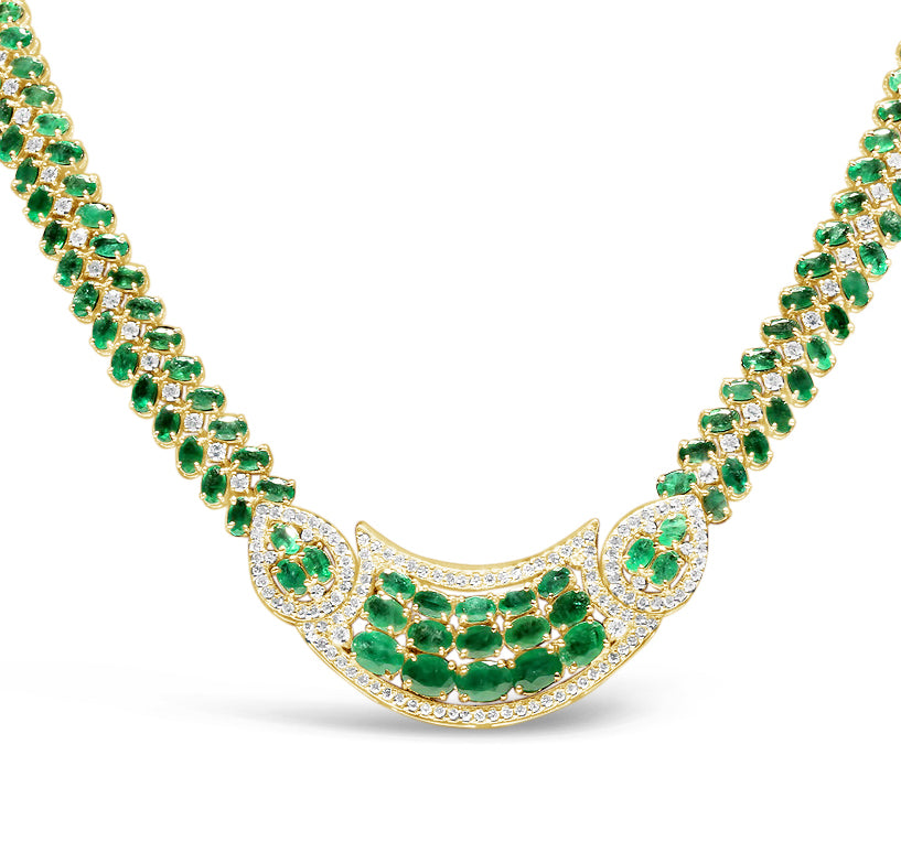 40 cttw Colombian Emeralds and 5.00 cttw Diamond 14K Yellow Gold Necklace