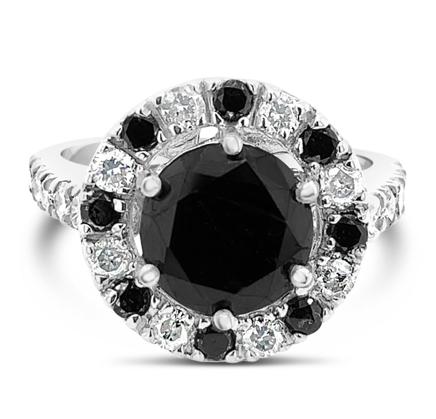 2.79ctw Black and 0.67ctw Diamond Ring 14K white Gold
