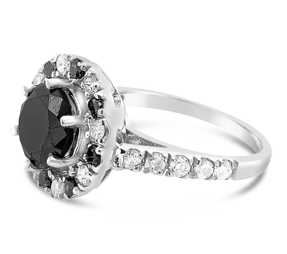 2.79ctw Black and 0.67ctw Diamond Ring 14K white Gold