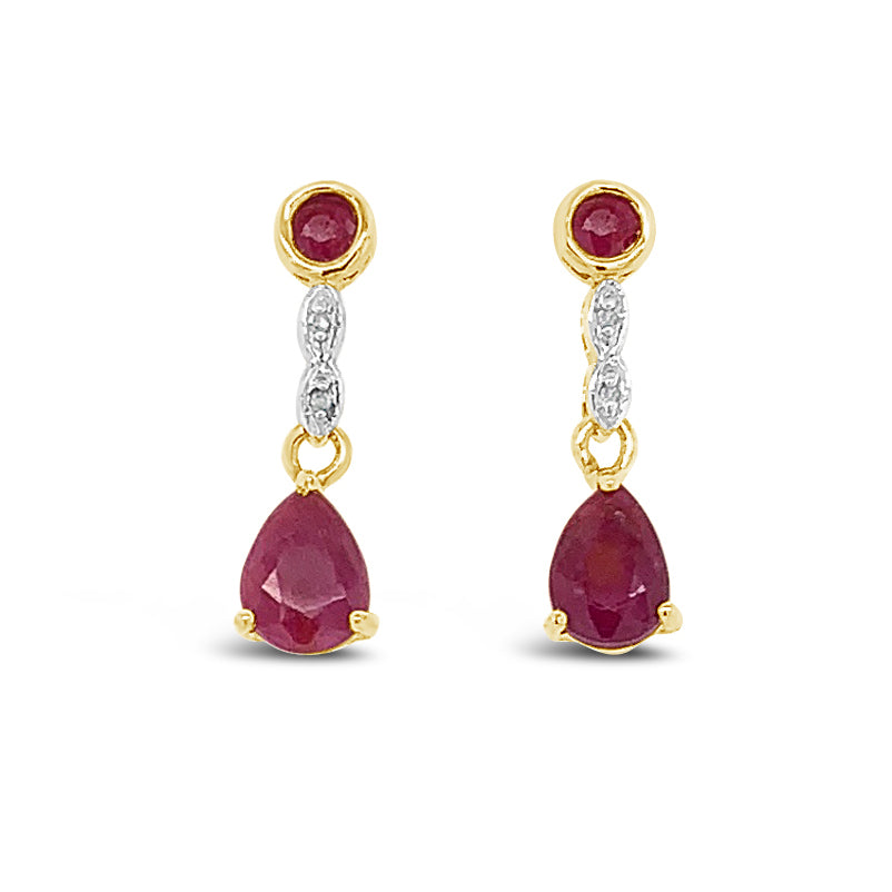 Ruby Designer Earrings with Diamonds on Solid Sterling Silver and 14K Yellow Gold Plated