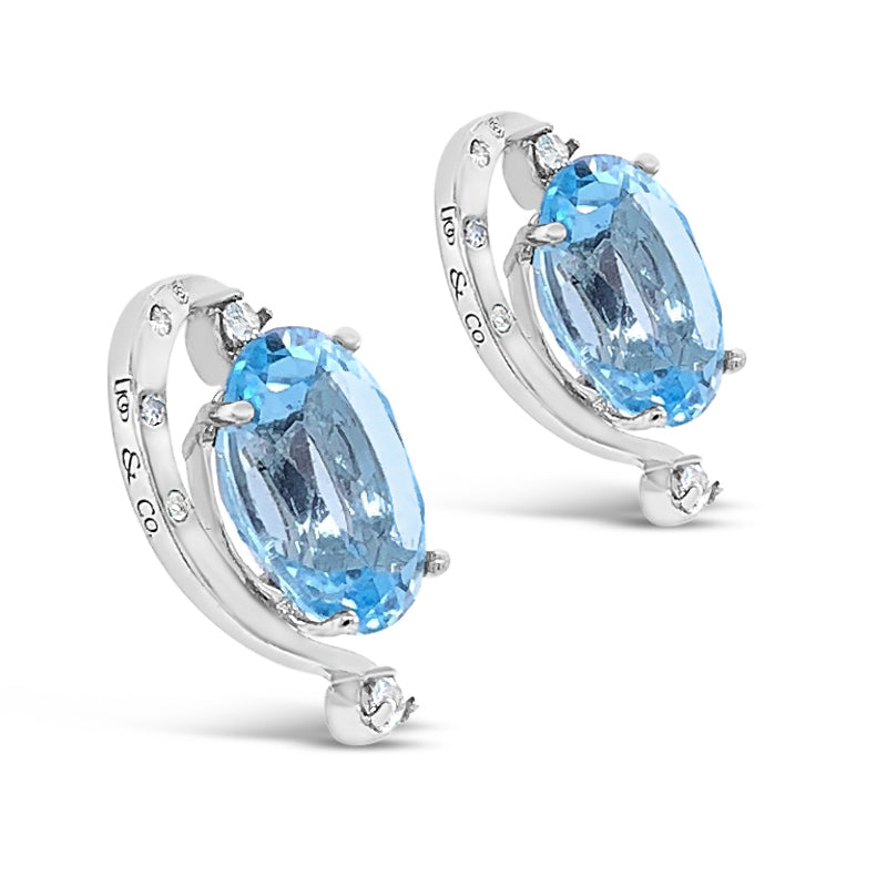 Lolo & Co Designer Topaz Earrings & Diamonds Platinum Plated Sterling Silver