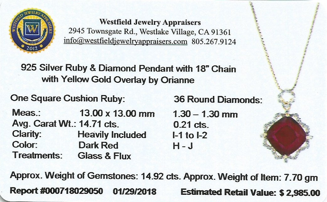 14.71ct Natural Ruby and 0.21ctw Diamond Pendant