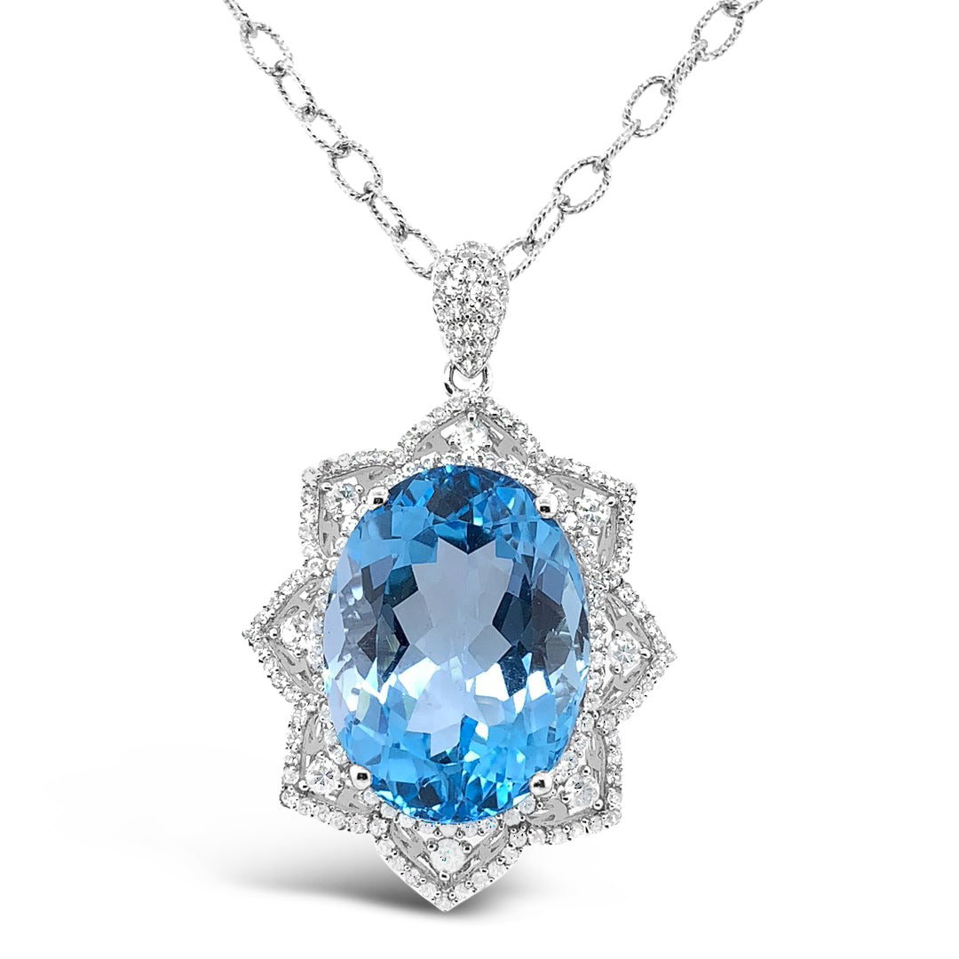 51.37ct Natural Blue Topaz and 2.43ctw Natural white sapphire pendant