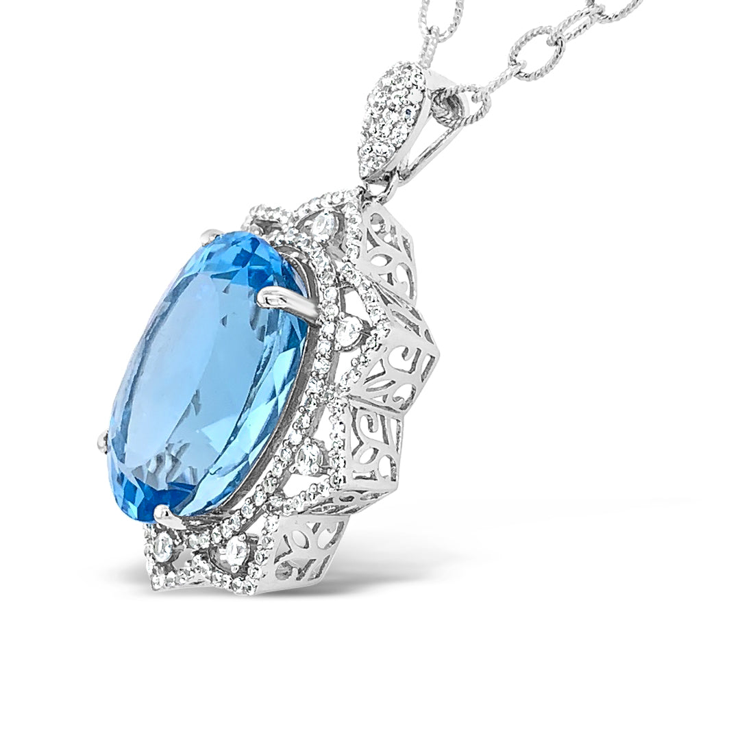 51.37ct Natural Blue Topaz and 2.43ctw Natural white sapphire pendant