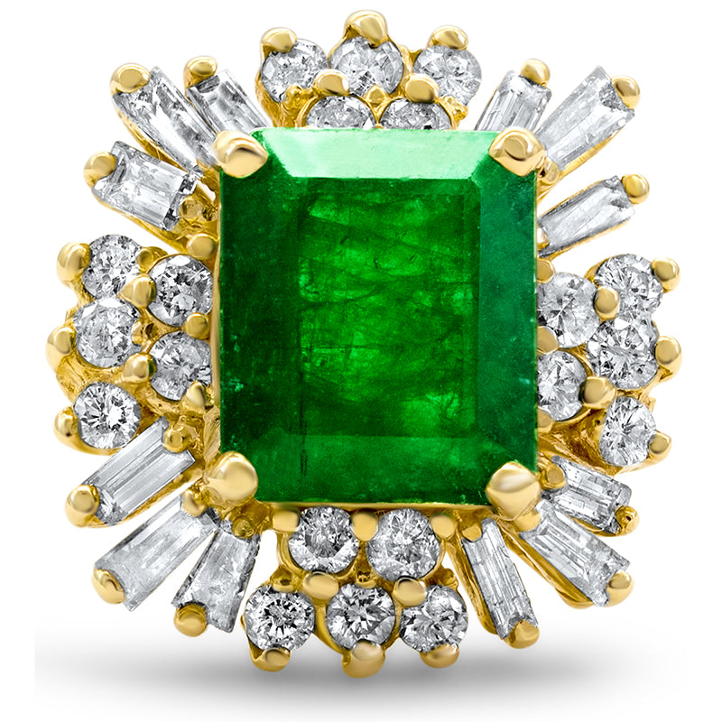 6.95 cts Natural Colombian Emerald 2.25 cts Diamond 14K Yellow Gold Ring 14 gm