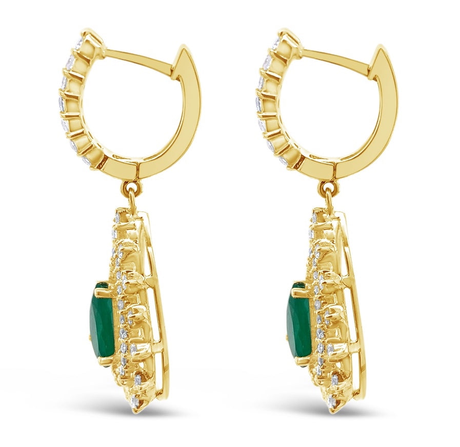 3.20 ctw. Emerald and 1.60 ctw. Diamond 14K Yellow Gold Earrings