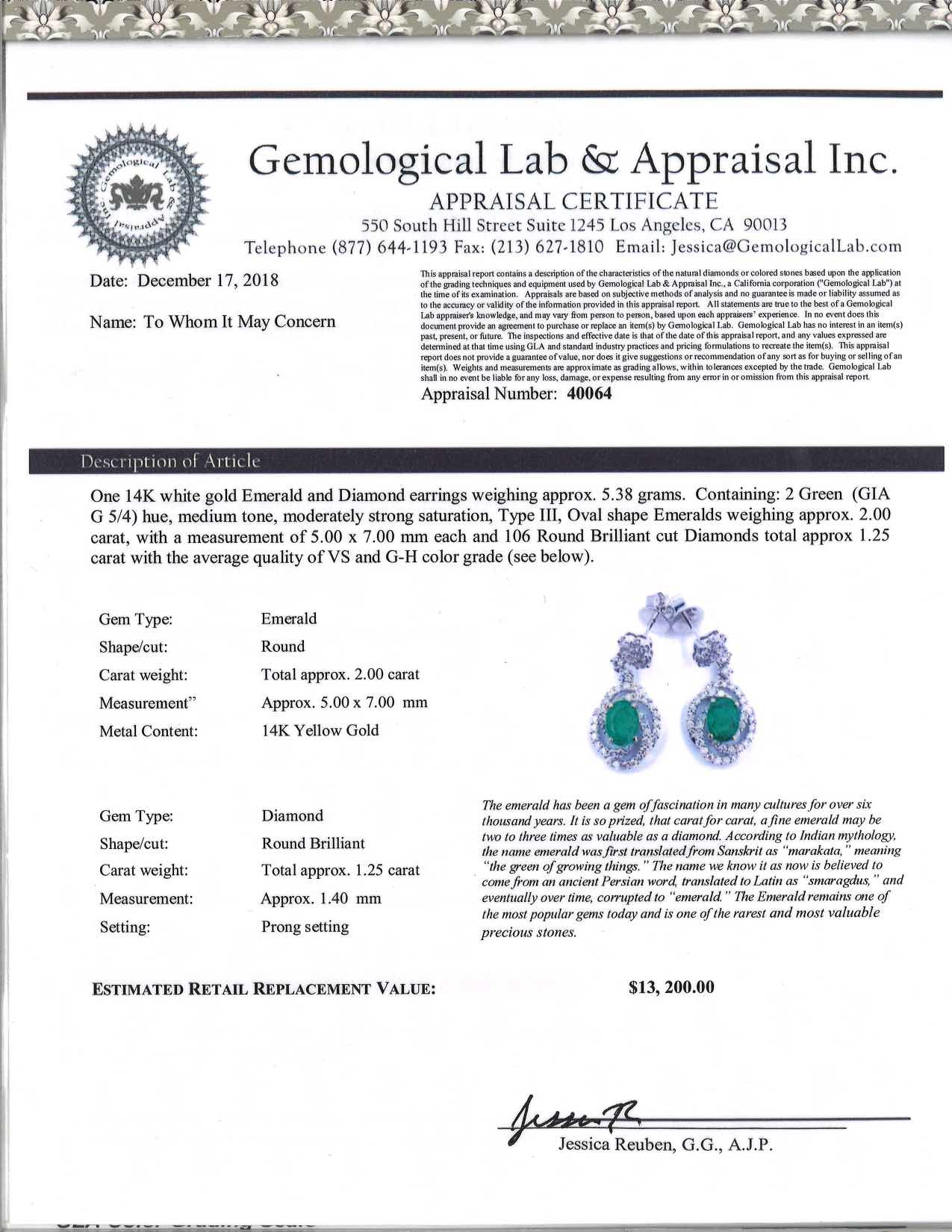 Enchanting Earrings 18K Solid white Gold 3.25ct Natural Colombian Emerald &amp; Diamonds