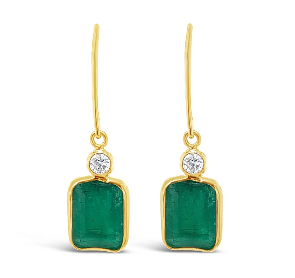 2.58 carat Emerald and Diamond Earrings 14K yellow gold