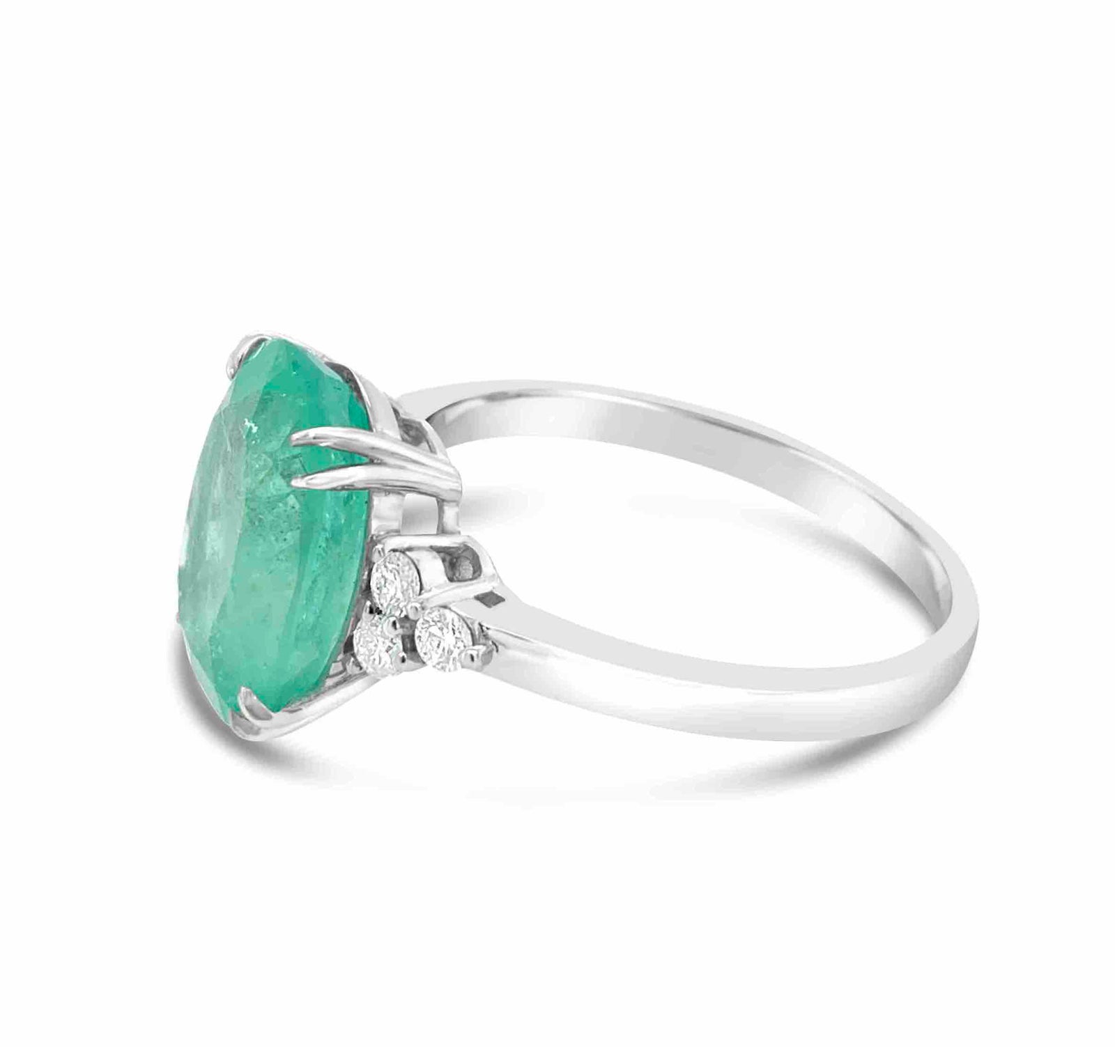 3.69CT Natural Emerald with Diamond and 14K White Gold Ring