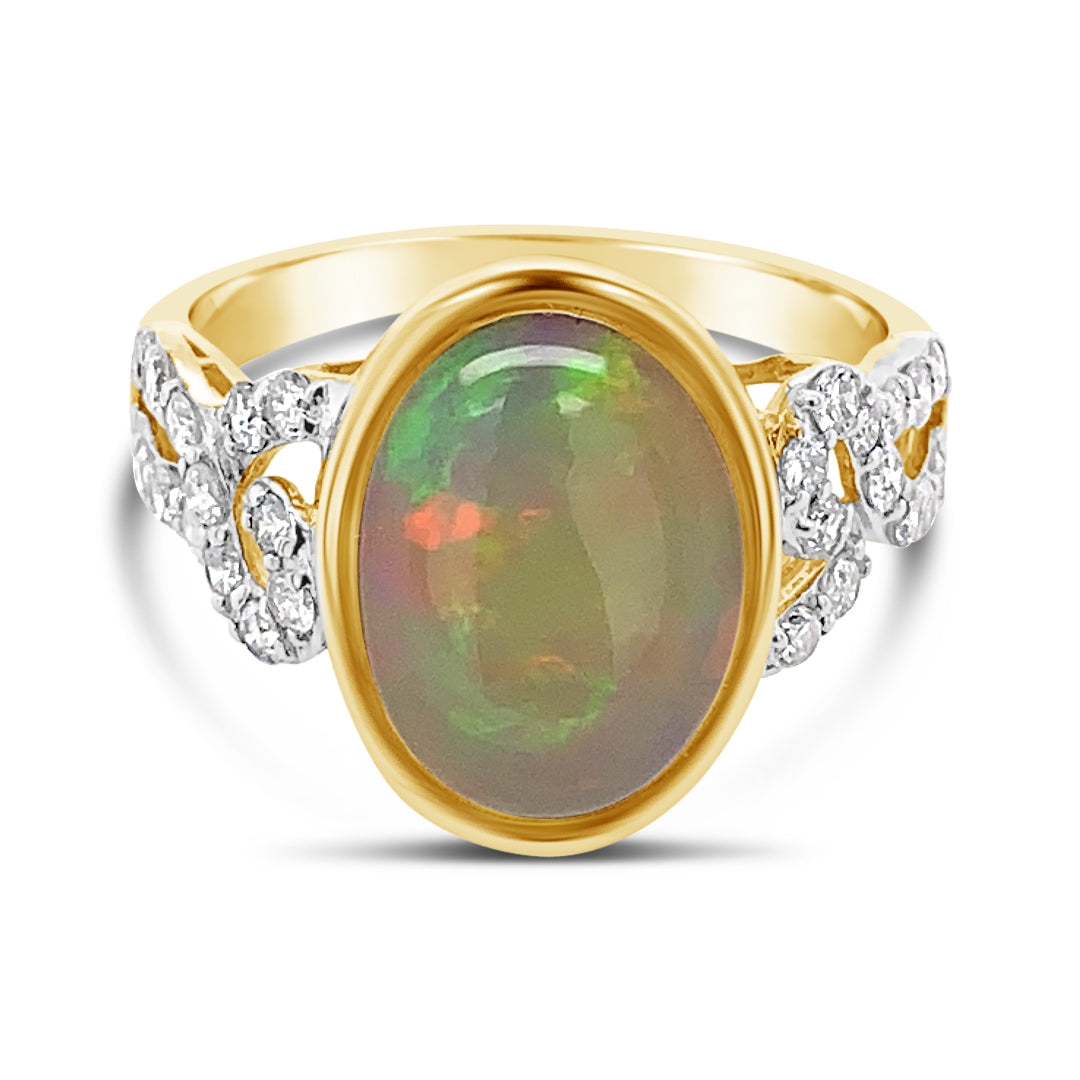 2.27ct Opal and 0.48ctw Diamonds 14K Yellow Gold Ring