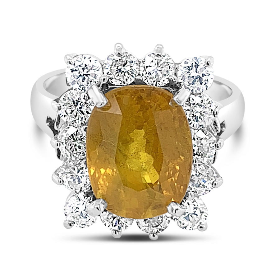 6.95ct Natural Yellow Sapphire and 1.50ctw and Diamond 14K White Gold Ring 6.71 gm