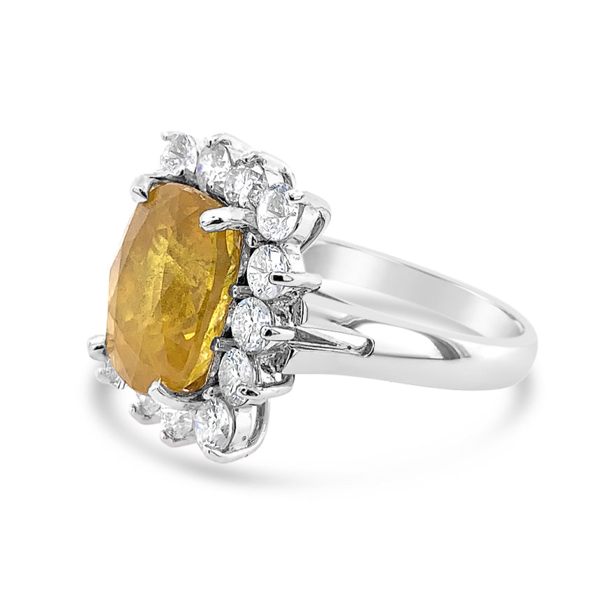 6.95ct Natural Yellow Sapphire and 1.50ctw and Diamond 14K White Gold Ring 6.71 gm