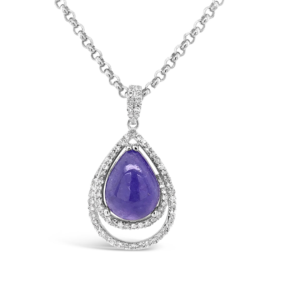 9.63ct Natural Tanzanite and 1.09ctw White Sapphire Pendant 16 inch Chain 925 Silver 11.00 gm