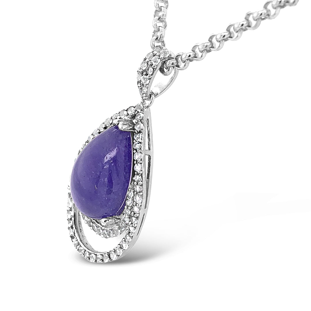 9.63ct Natural Tanzanite and 1.09ctw White Sapphire Pendant 16 inch Chain 925 Silver 11.00 gm
