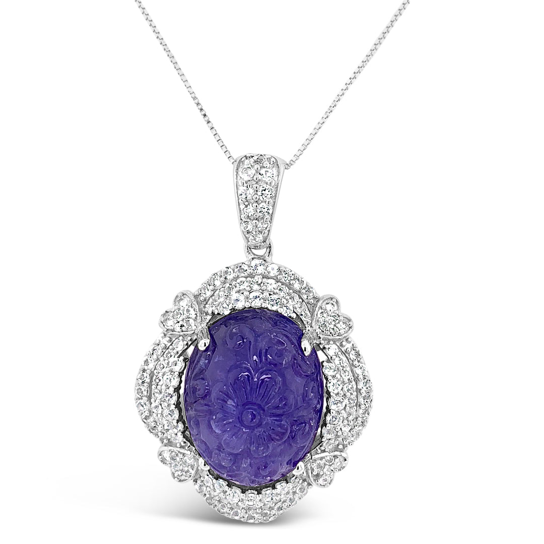 27.63ct Natural Tanzanite and 1.90ctw White Topaz Pendant 925 Silver 19.07 gm