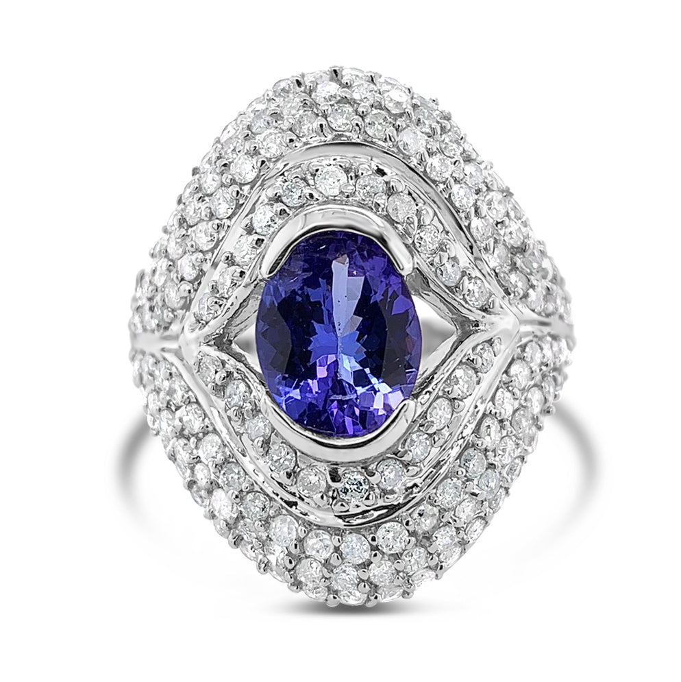 1.84ct Natural Tanzanite and 1.85ctw Diamond 14kt White Gold Ring 9.66 gm