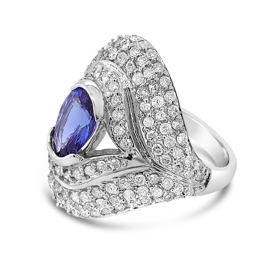 1.84ct Natural Tanzanite and 1.85ctw Diamond 14kt White Gold Ring 9.66 gm