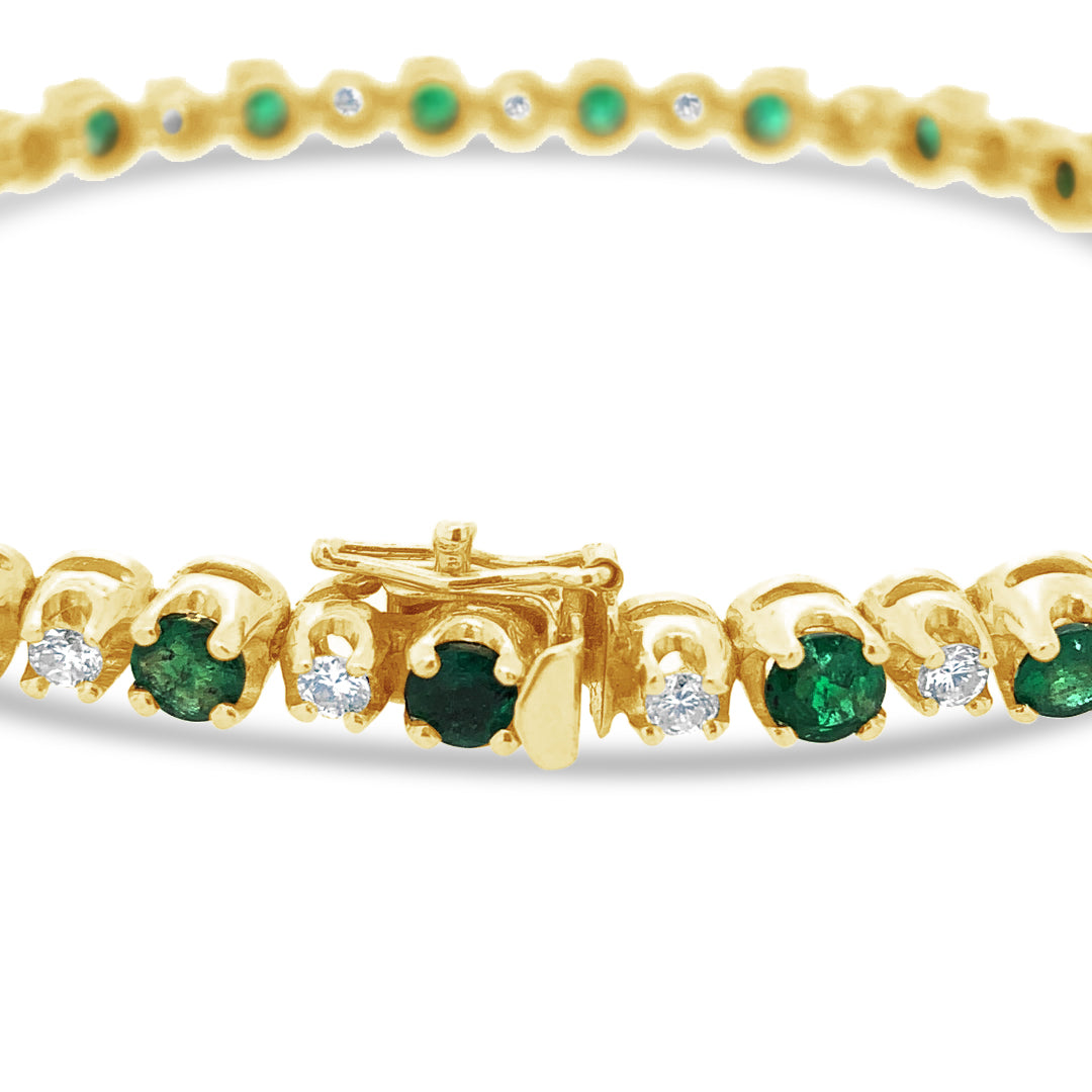 3.55ctw 23 Natural Emeralds 1.00 ct diamonds  Bracelet 14K Yellow Gold 12.5 gm