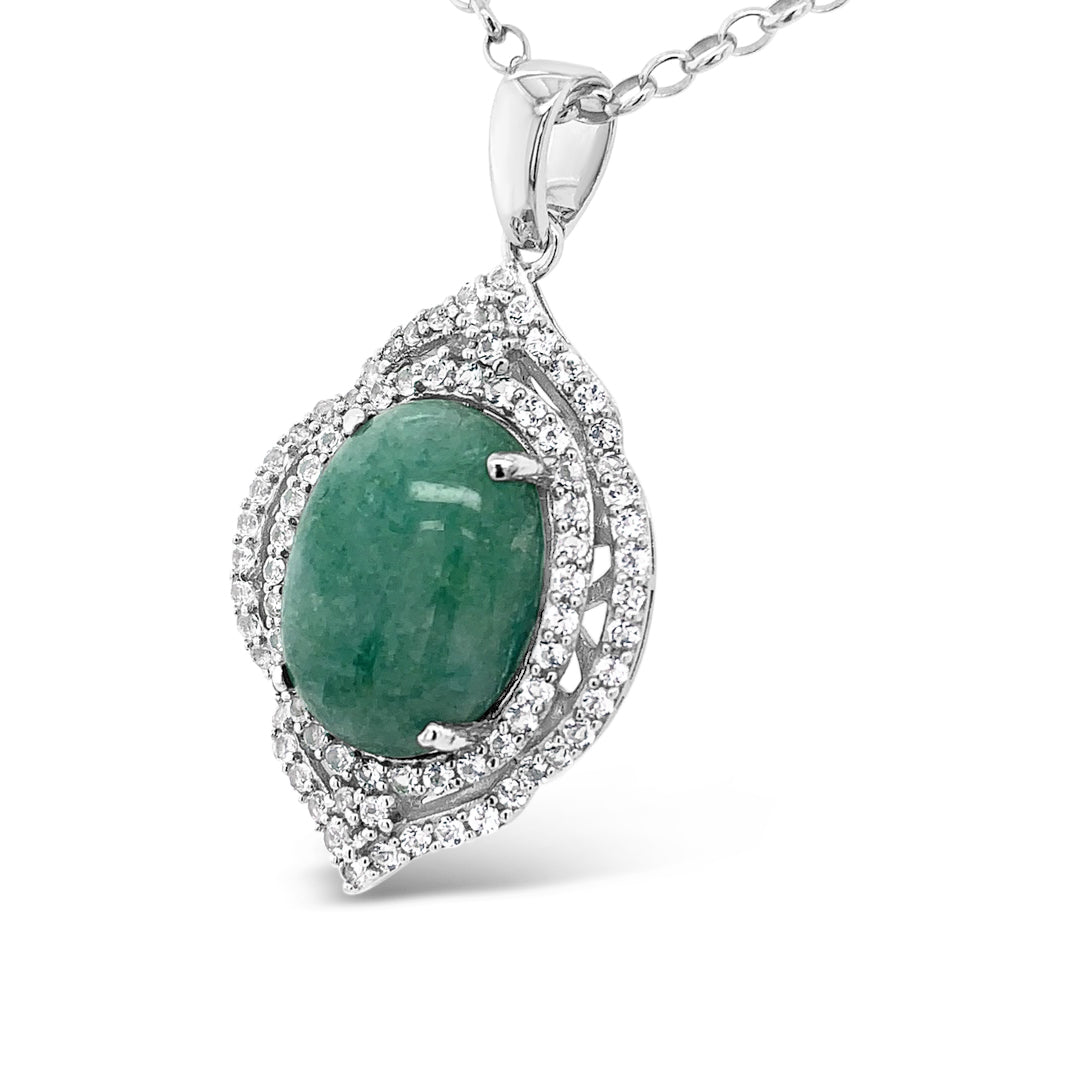 8.81ct Natural Emerald and 1.19ctw 82 White Sapphire Pendant 18 inch Chain 925 Silver 12.60gm
