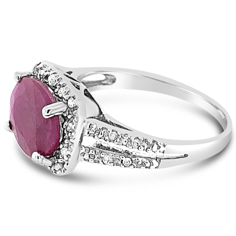10K White Gold gold and 3.00 CTW Ruby Ring Emerald Diamond Global