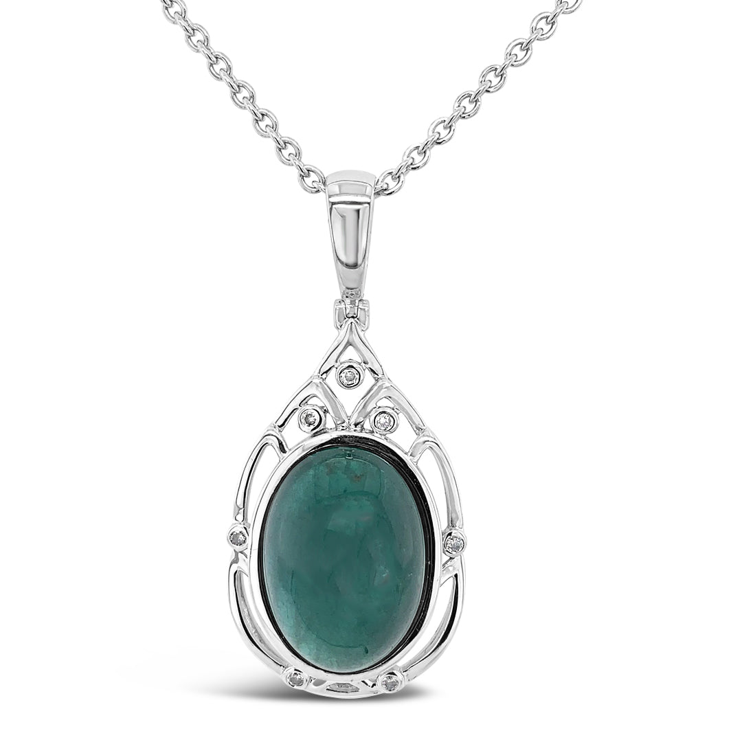 22.76ct. Natural Emerald and 0.16ctw Diamond 14K White Gold Pendant Necklace