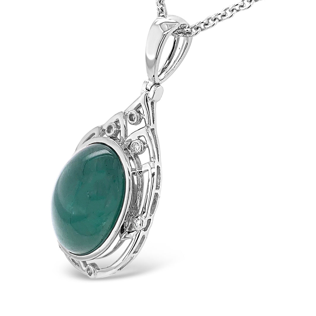 22.76ct. Natural Emerald and 0.16ctw Diamond 14K White Gold Pendant Necklace