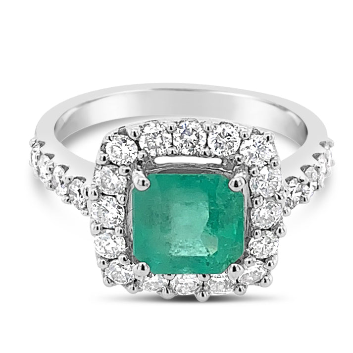1.54ct Natural Emerald and 0.91ctw Diamond 14K White Gold Ring 4.59 gms