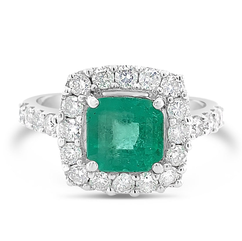 1.54ct Natural Emerald and 0.91ctw Diamond 14K White Gold Ring 4.59 gms