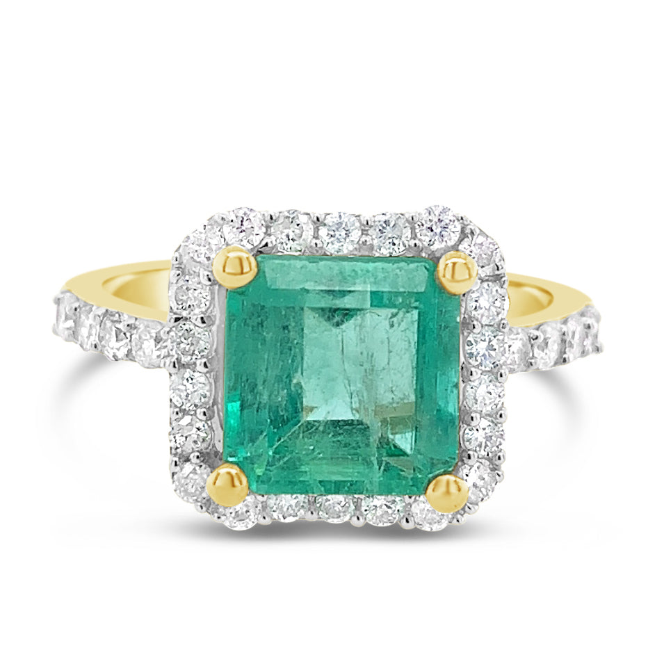 2.49ct Natural Emerald and 0.51ctw Diamond 14K Yellow Gold Ring 3.56 gm