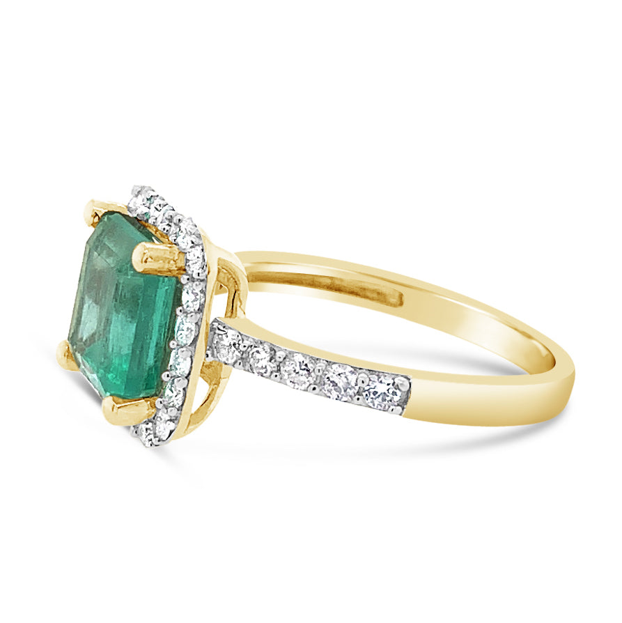 2.49ct Natural Emerald and 0.51ctw Diamond 14K Yellow Gold Ring 3.56 gm