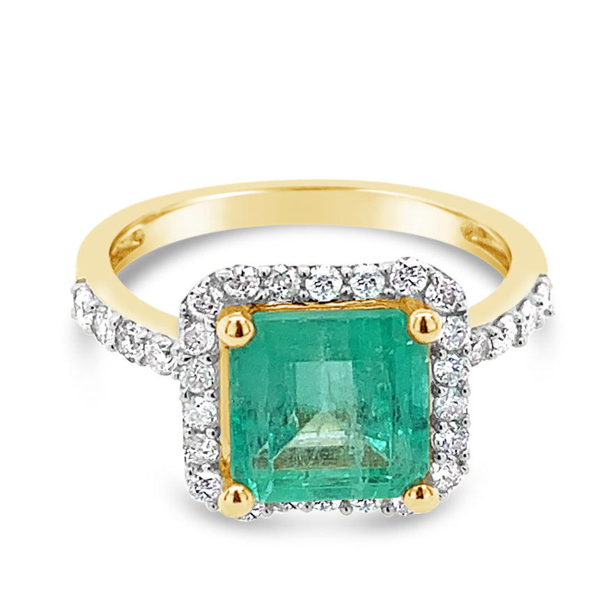2.49ct Natural Emerald and 0.51ctw Diamond 14K Yellow Gold Ring 3.56 gm