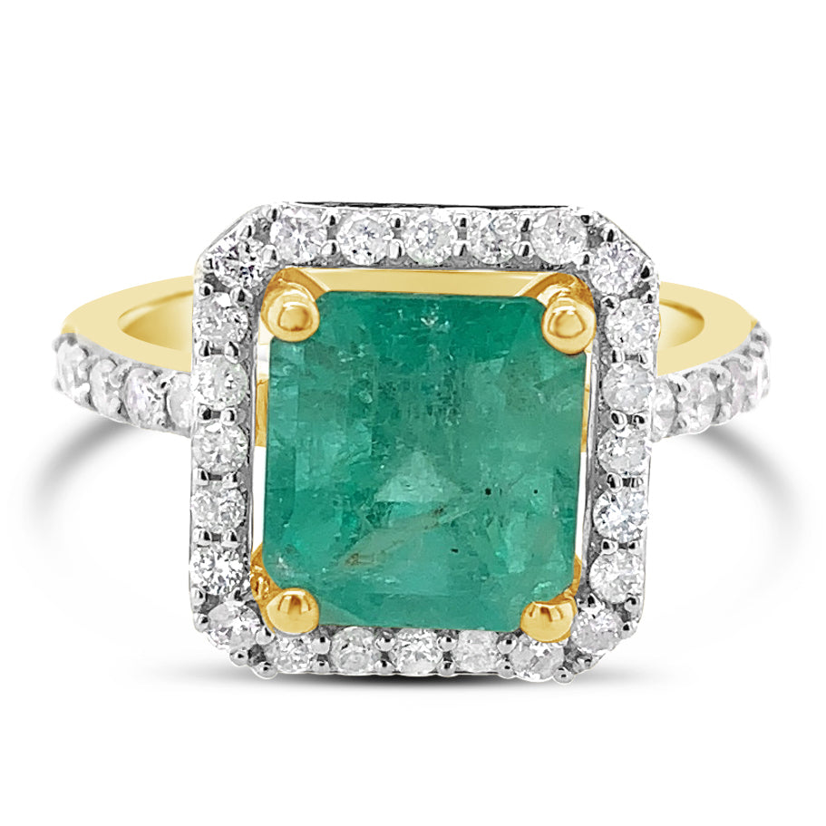 3.04ct Natural Emerald and 0.54ctw Diamon 14K Yellow Gold Ring 4.32 grams