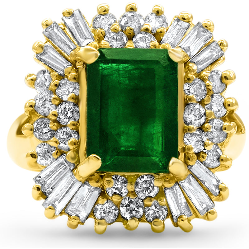3.52CTS Natural Emerald and 1.67CTTW Diamond Yellow Gold Ring