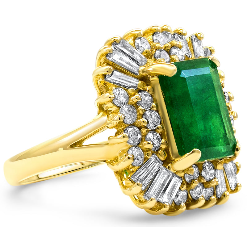 3.52CTS Natural Emerald and 1.67CTTW Diamond Yellow Gold Ring