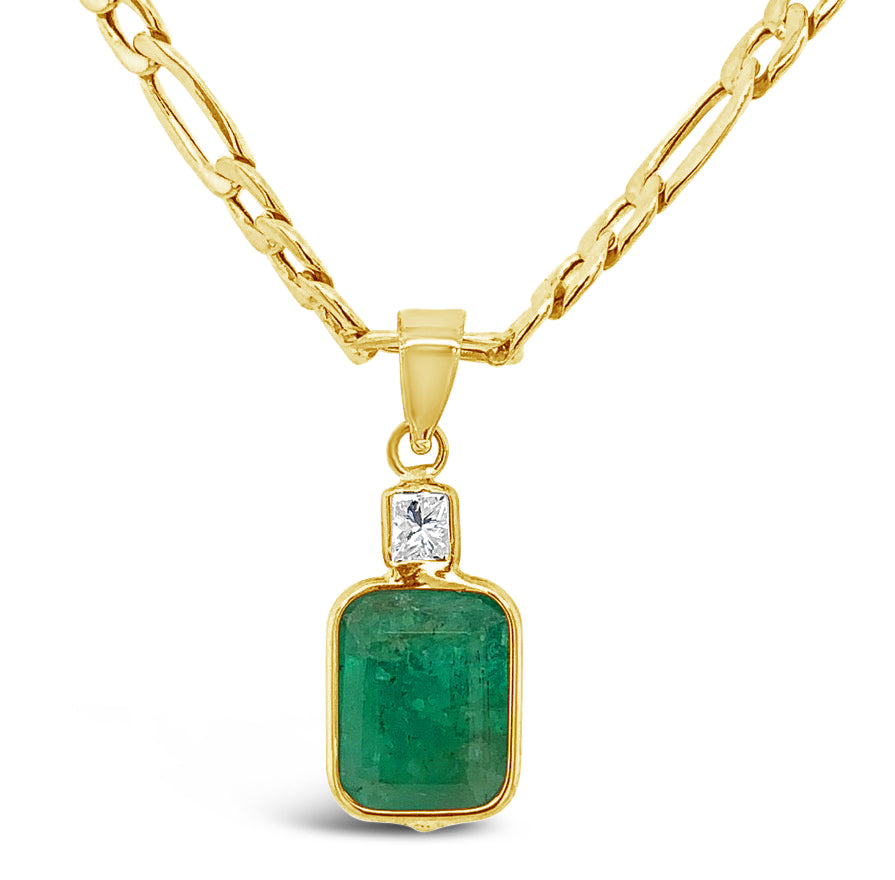 2.50 CT Natural Emerald & Diamond 14k 2 Tone gold  pendant and 14K yellow gold 18 Inch Necklace