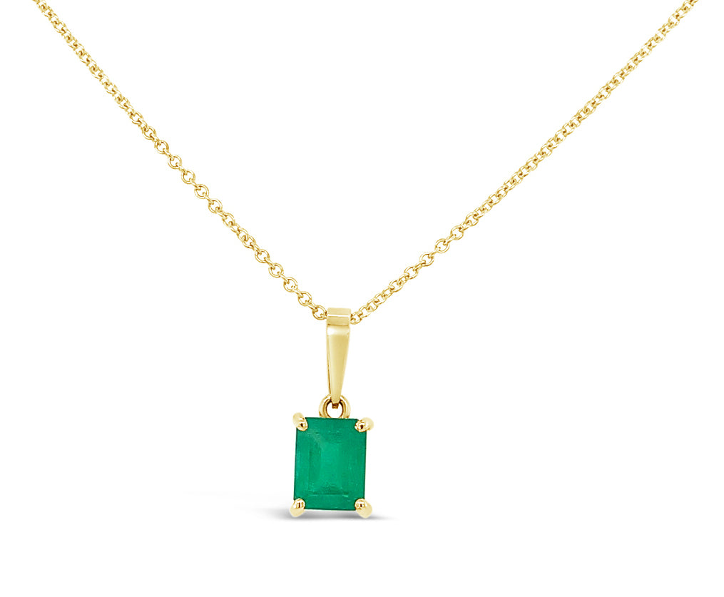 1.40cts. Natural Genuine Muzo, Colombian Emerald - Vole Necklace &amp; 18K Yellow Gold