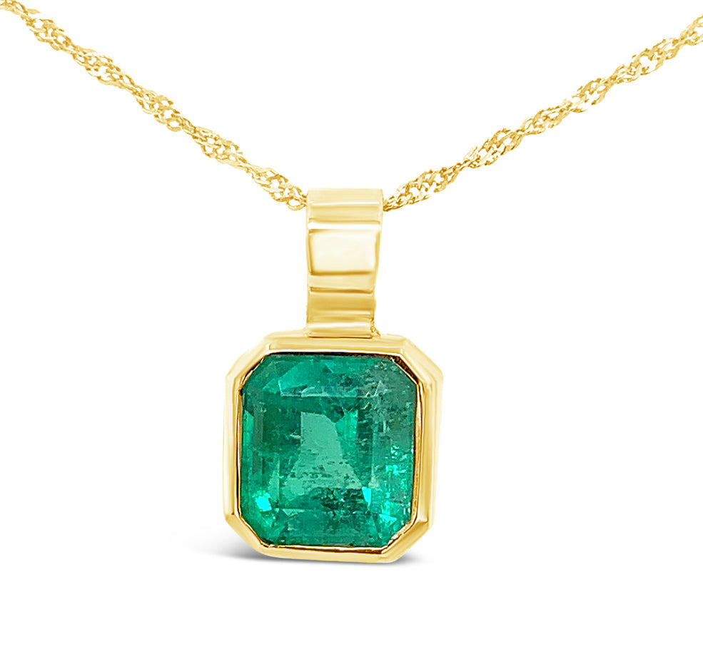 1.70 CTS. GENUINE COLOMBIAN MUZO EMERALD VOLE NECKLACE & 18K YELLOW GOLD