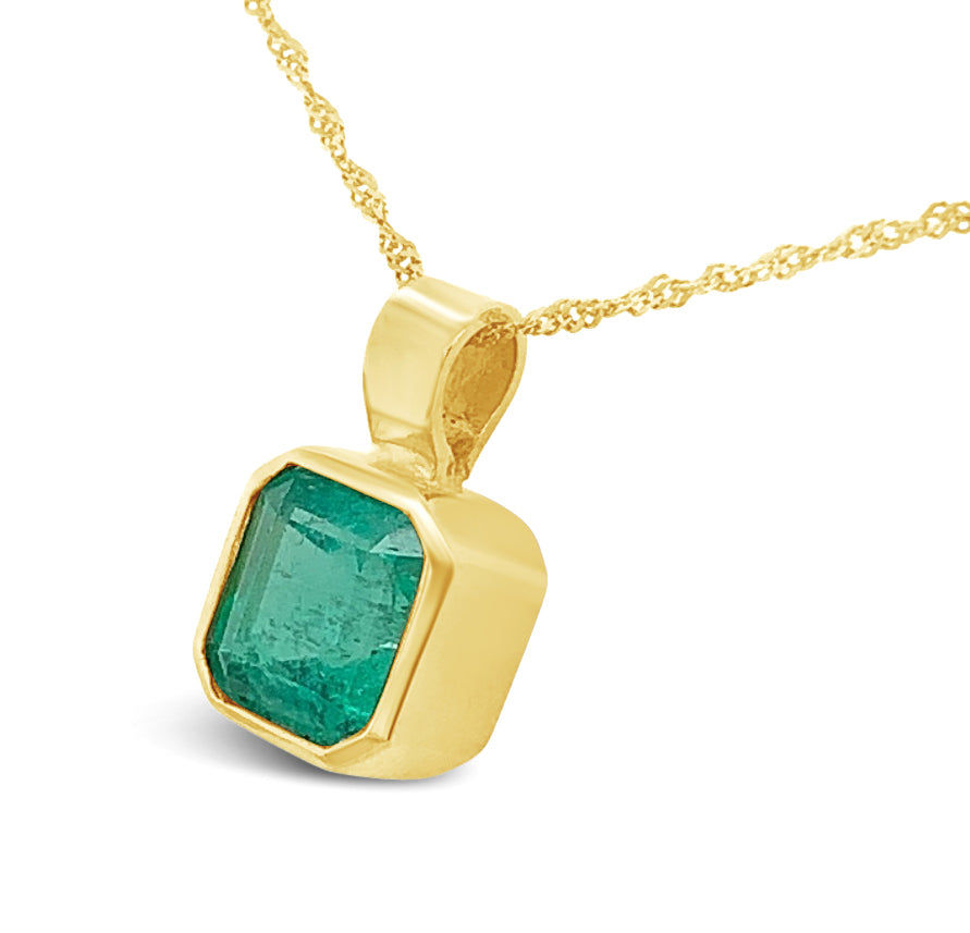 1.70 CTS. GENUINE COLOMBIAN MUZO EMERALD VOLE NECKLACE & 18K YELLOW GOLD