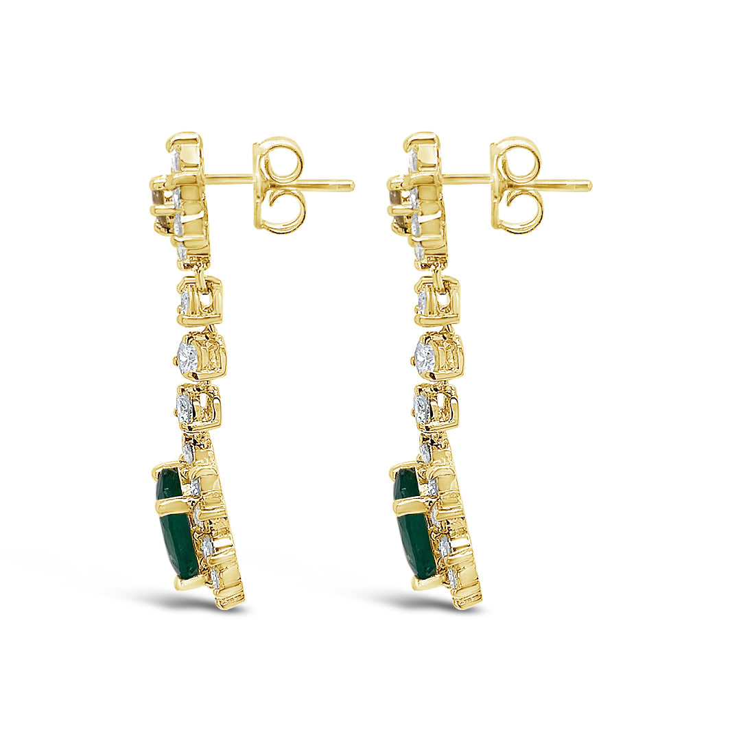 2.66 cts Colombian Emeralds and 2.51 cts Diamond Earrings on 14K Yellow Gold
