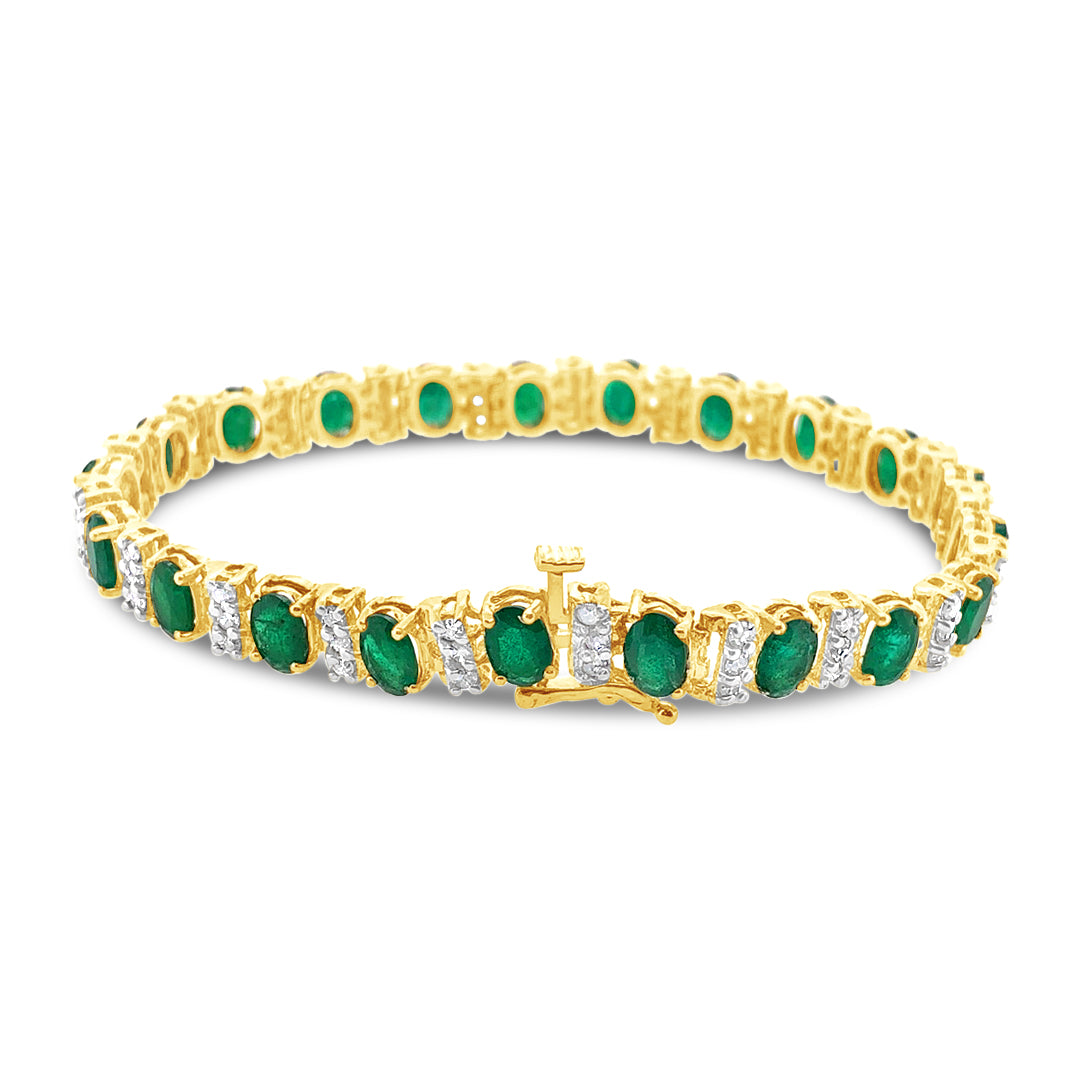 9.52ctw 21 Natural Emeralds and 1.44ctw Diamond 14KT Yellow Gold Bracelet 13.64 gm