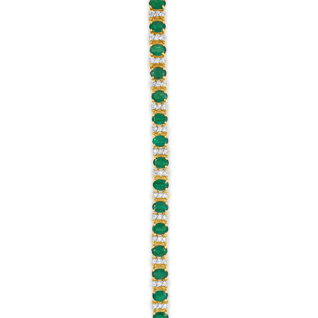 9.52ctw 21 Natural Emeralds and 1.44ctw Diamond 14KT Yellow Gold Bracelet 13.64 gm