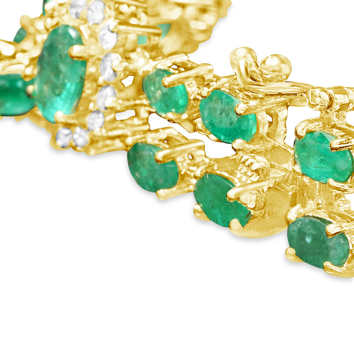 8.64 carats 42 Colombian Emeralds and 1.11 cts Diamonds Brace let 14K Yellow Gold  Special Edition