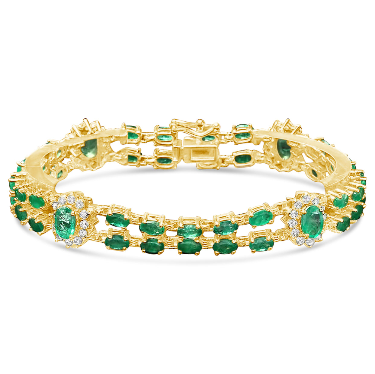 8.64 carats 42 Colombian Emeralds and 1.11 cts Diamonds Brace let 14K Yellow Gold  Special Edition