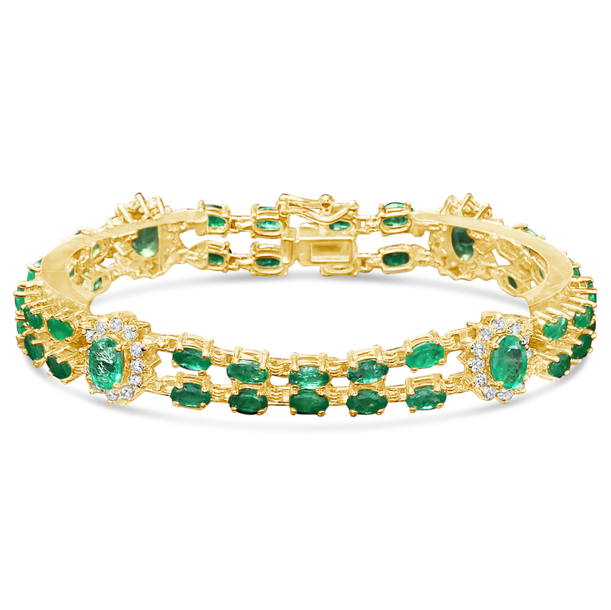 8.64 carats 42 Colombian Emeralds and 1.11 cts Diamonds Brace let 14K Yellow Gold  Special Edition
