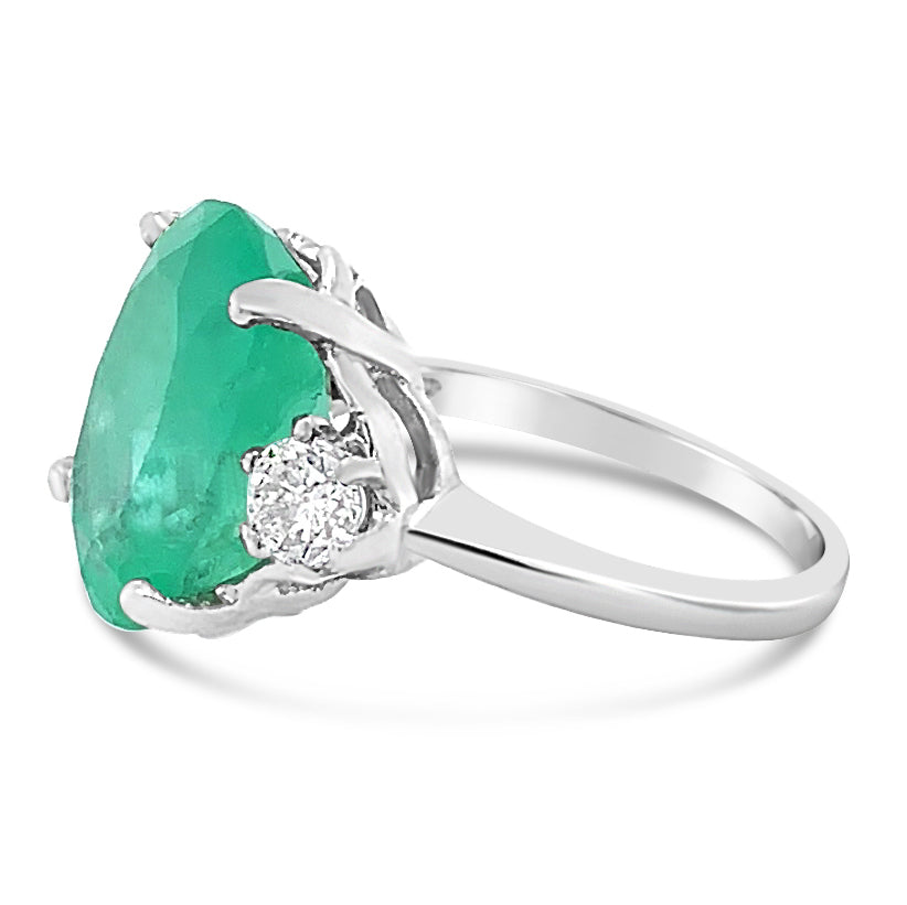 8.09ctw Colombian Emerald & .060 ct. Diamonds 14K white Gold Ring